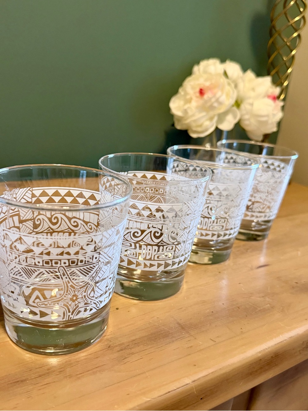 Libbey Tiki Kahiko Rocks Glasses White 13 Oz Set of 4 Tropical